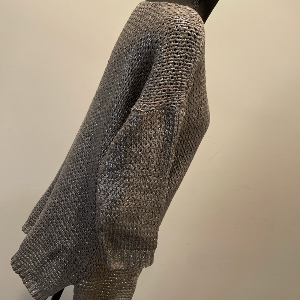 Jennifer Lopez Silver Metallic Top SizeS All Cotton Knit Relaxed Party Adaptable